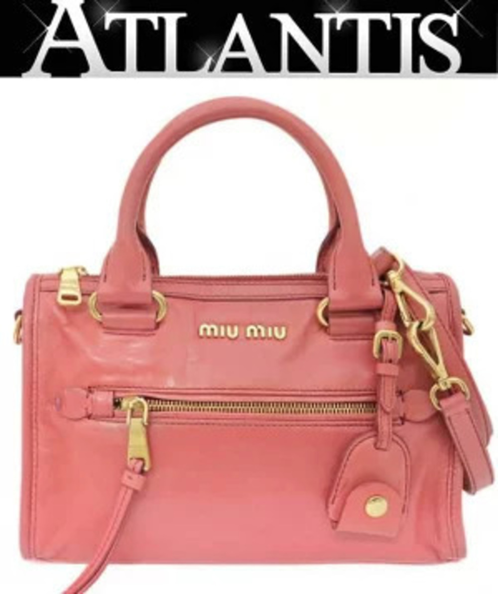 Miu Miu pink leather Vitello Shine Bauletto top handle satchel